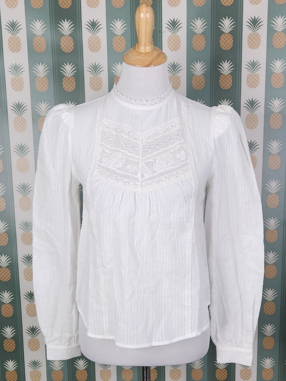 Heartloom White Lace-Inset Victorian Style Top